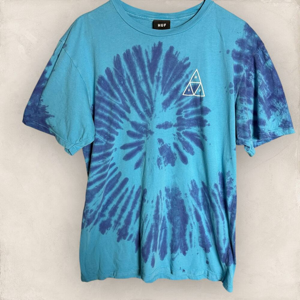 HUF Triple Triangle Blue Tie Dye T-Shirt Graphic Tee Medium Skate